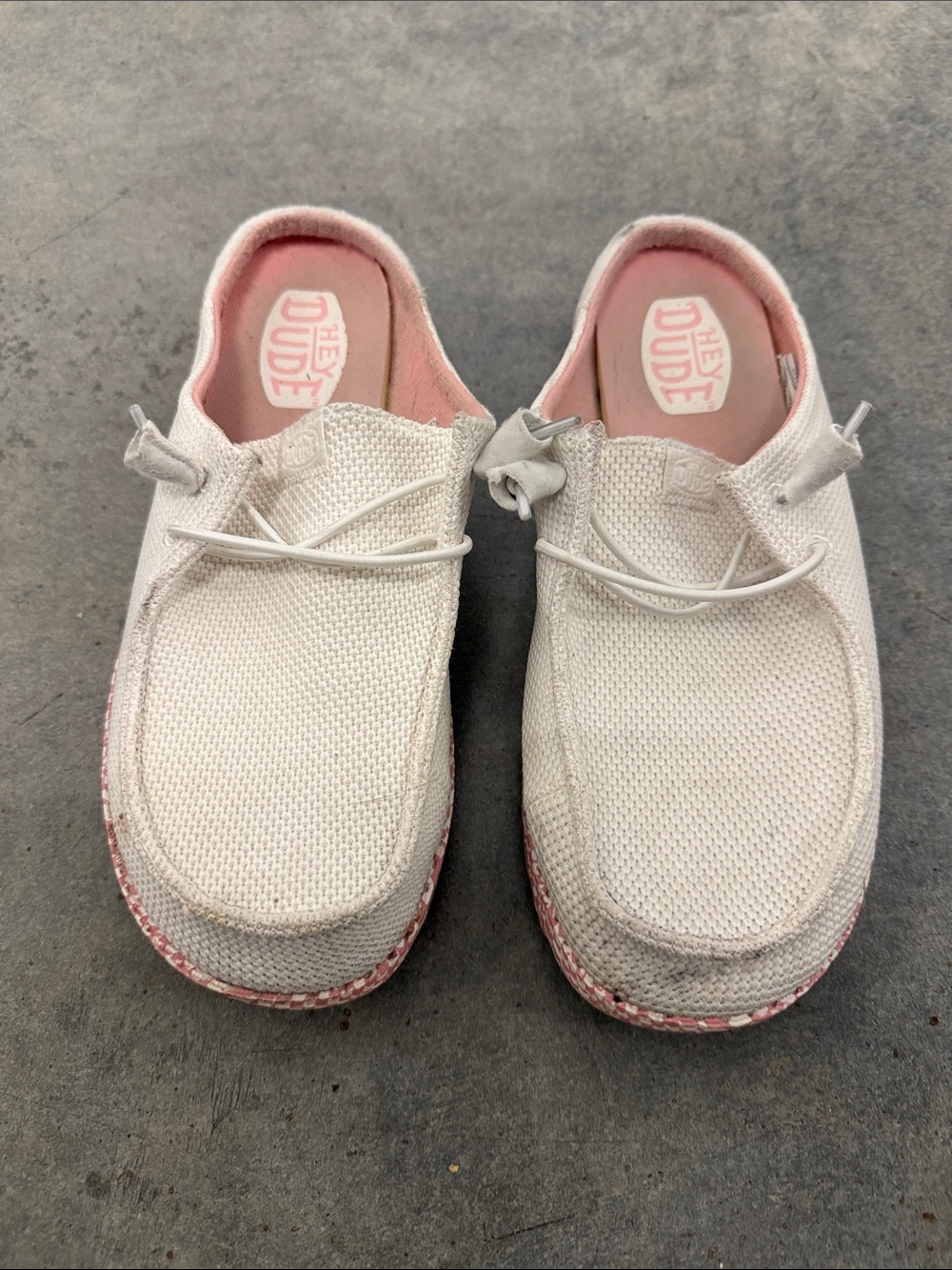 Hey Dude White Canvas Slip-On Moccasins with Pink Lining